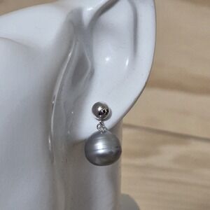 Honora Gray Genuine Round Ringed Pearl Sterling Silver Drop Earrings Vintage